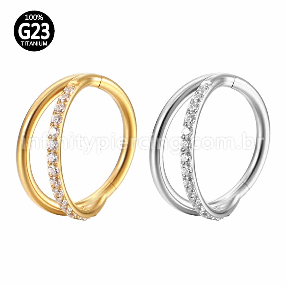 Piercing Argola Titânio Segmento Articulado Fileira Lisa/Zircônia